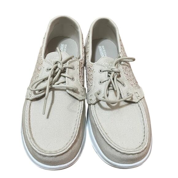 Skechers Women’s 9.5 Go Walk Lite Mira Beige Lace Up Lace Slip On Loafer Sneaker - Picture 3 of 8